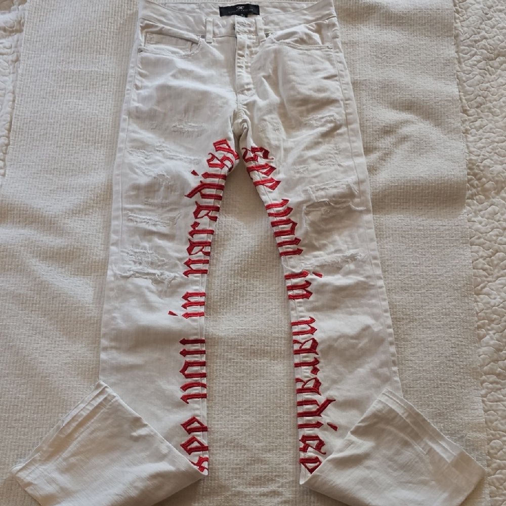 Legacy Edition Stacked Jeans White Jeans with Red  Design See You In Paradise 30